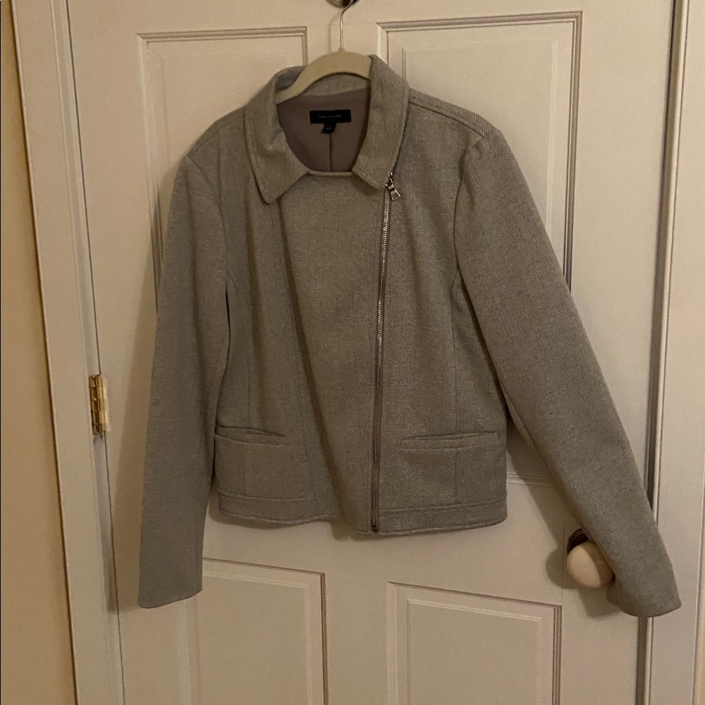 ANN TAYLOR Gray Women's Tweed Pattern Soft! L Large Jacket - Picture 3 of 8